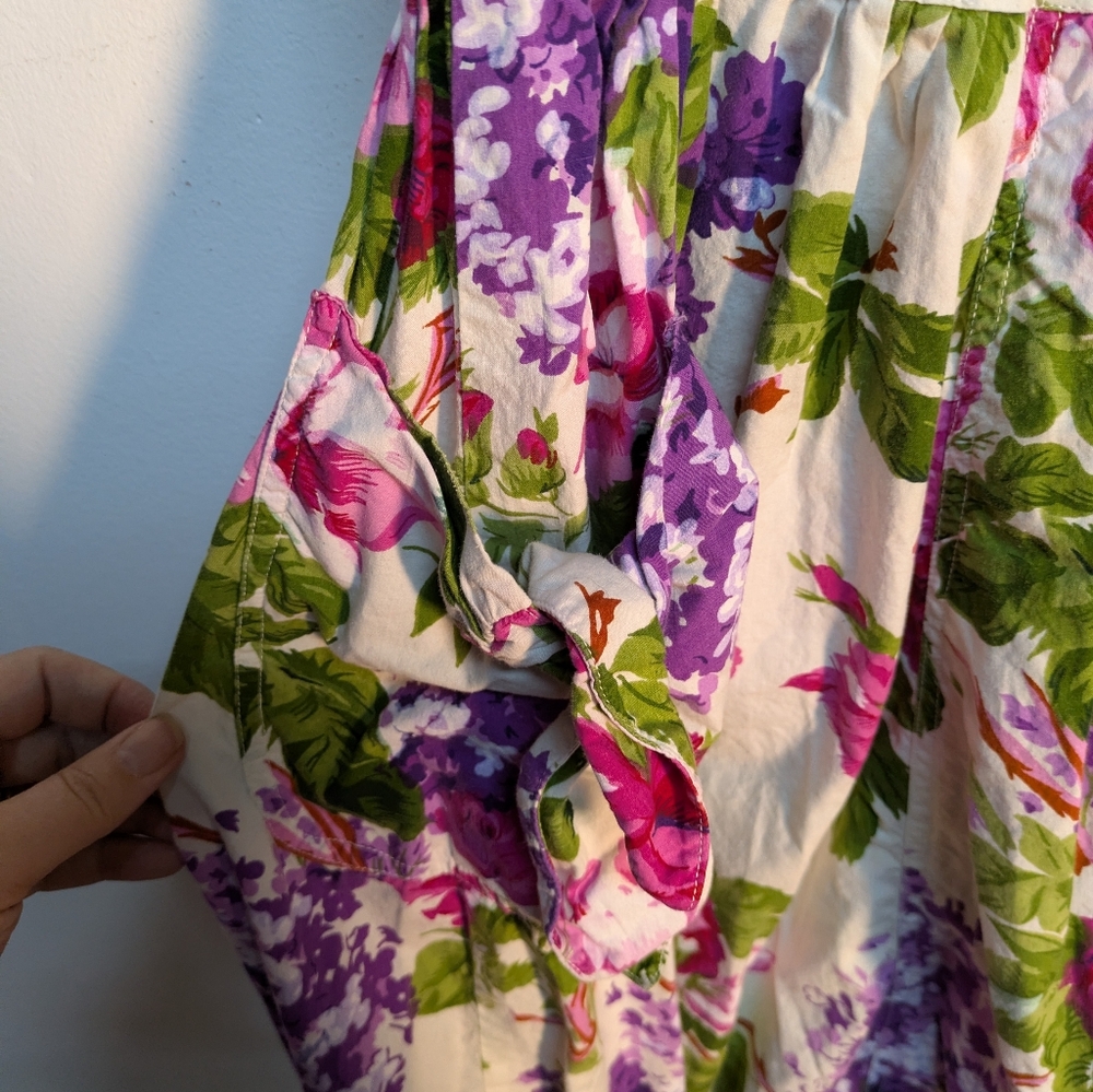 Vintage Early 90s White Pink Purple Floral Dress, Size M - Picture 6 of 13